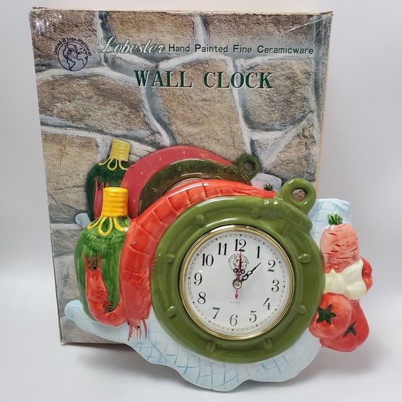 Lobster Hand Painted Fine Ceramic Ware Wall Clock United B International - Picture 1 of 12